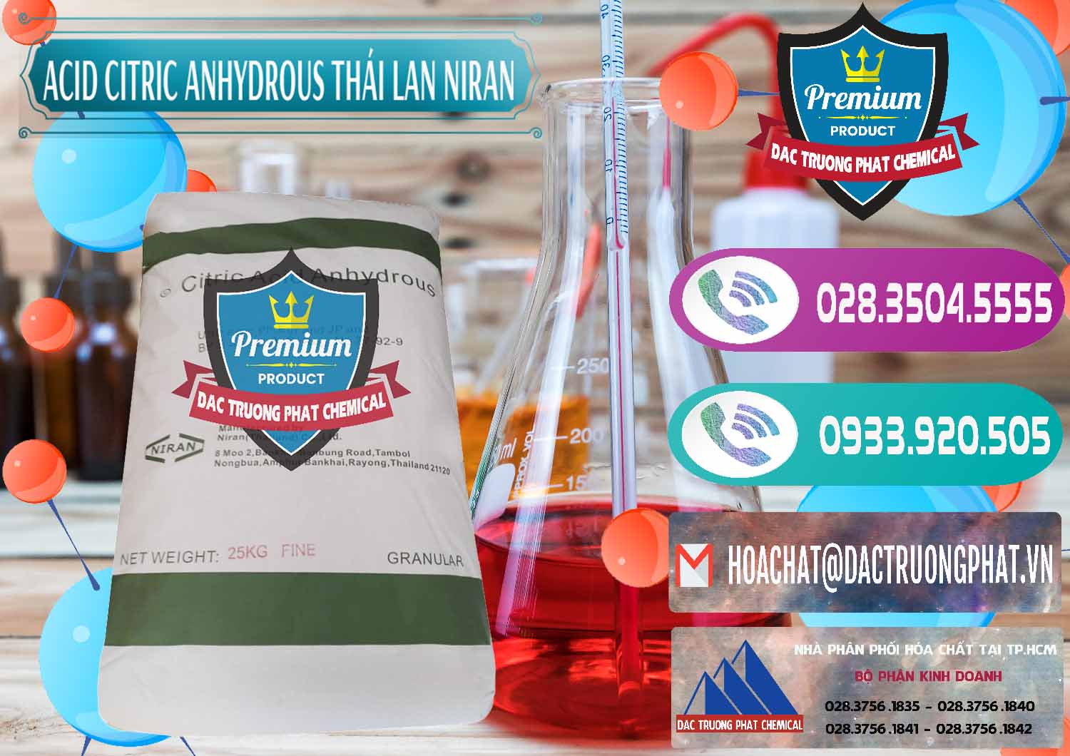 Đơn vị nhập khẩu _ bán Acid Citric - Axit Citric Anhydrous - Thái Lan Niran - 0231 - Công ty chuyên nhập khẩu - cung cấp hóa chất tại TP.HCM - hoachatxulynuoc.com