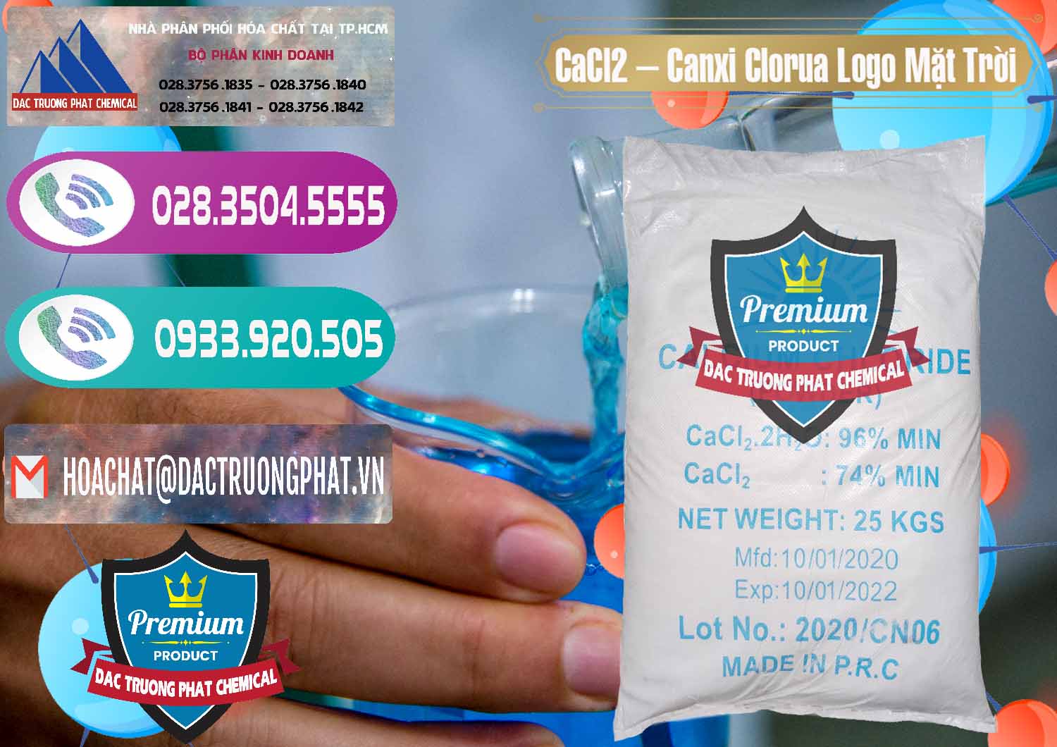 Cty kinh doanh ( bán ) CaCl2 – Canxi Clorua 96% Logo Mặt Trời Trung Quốc China - 0041 - Nơi cung cấp ( nhập khẩu ) hóa chất tại TP.HCM - hoachatxulynuoc.com