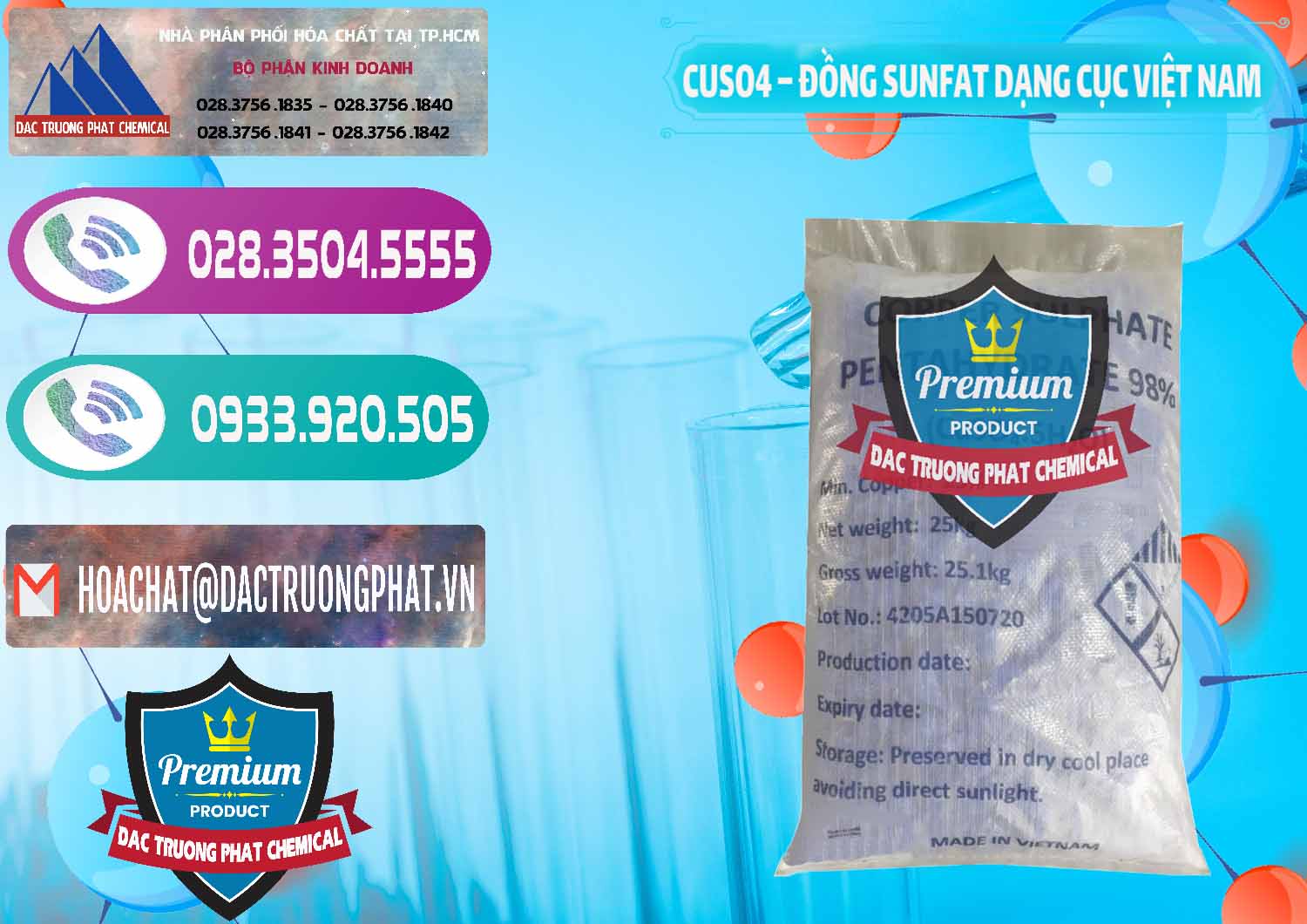 Chuyên cung ứng & bán CUSO4 – Đồng Sunfat Dạng Cục Việt Nam - 0303 - Kinh doanh và bán hóa chất tại TP.HCM - hoachatxulynuoc.com