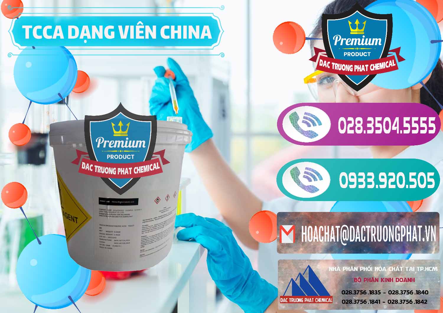 Nơi chuyên phân phối & bán TCCA - Acid Trichloroisocyanuric Dạng Viên Thùng 5kg Trung Quốc China - 0379 - Nhà cung cấp _ bán hóa chất tại TP.HCM - hoachatxulynuoc.com